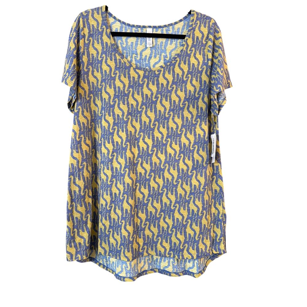 LuLaRoe Women's Plus Size Blue & Yellow Giraffe Classic T Tee Size 2XL New